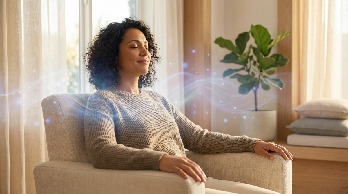 Person experiencing anxiety relief through HypnoCBT therapy techniques